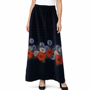 Vintage Velvet Floral Maxi Skirt Black A Line Boho Cottagecore Long Skirt S